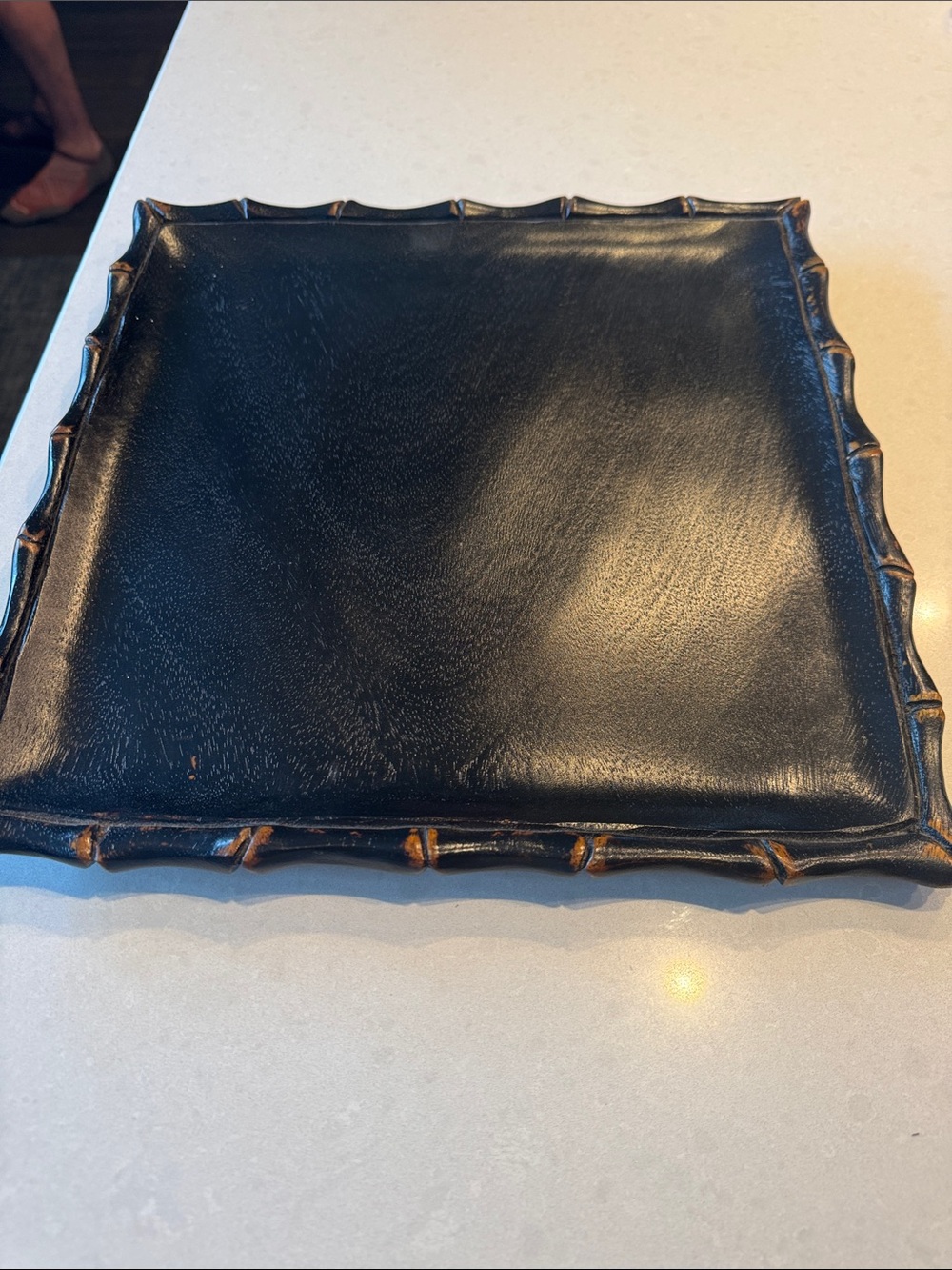 Pottery Barn Black carved bamboo  Tray with Bamboo-Style Edge